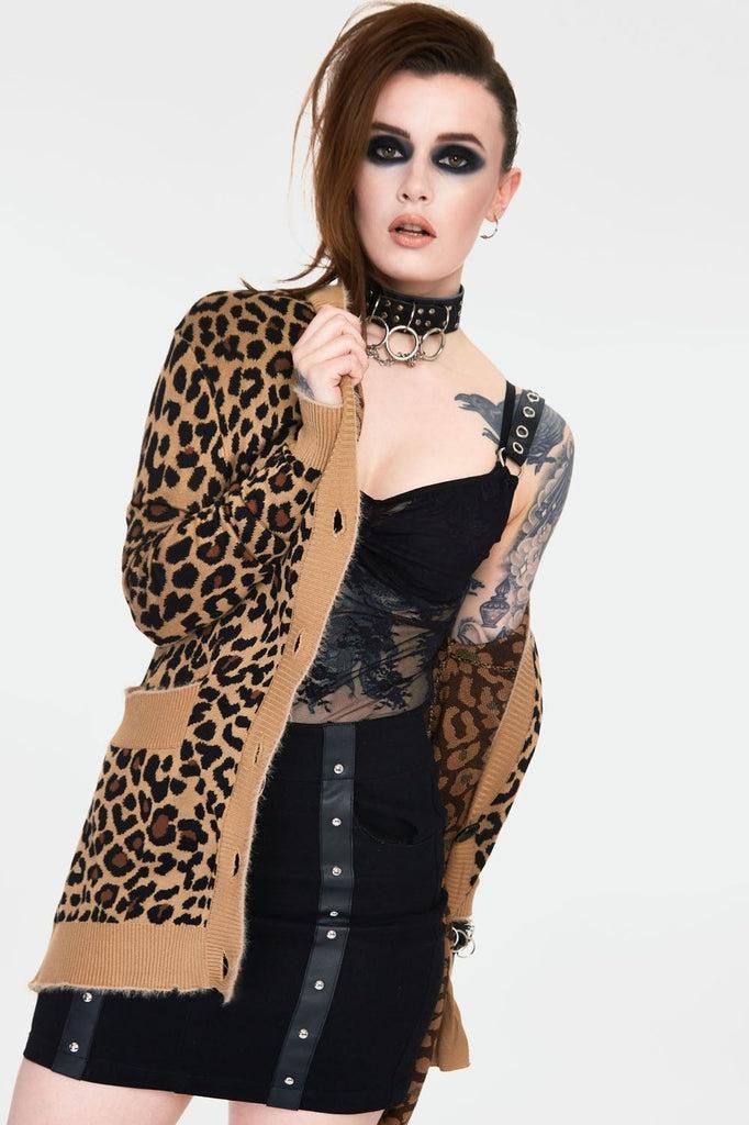 Maneater Leopard Print Oversized Cardigan-Jawbreaker-Dark Fashion Clothing