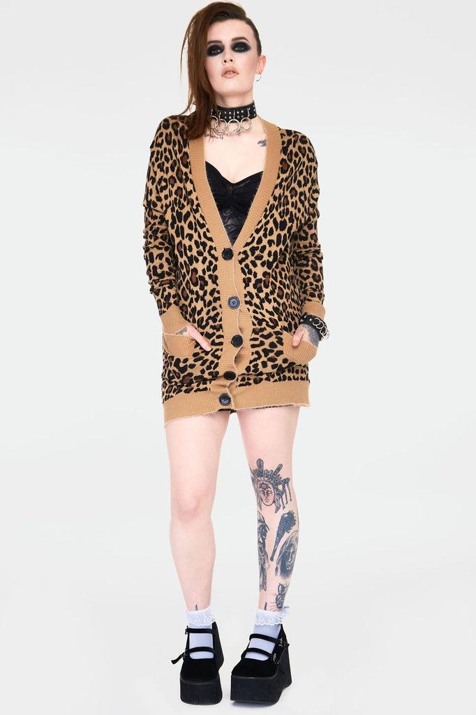 Maneater Leopard Print Oversized Cardigan-Jawbreaker-Dark Fashion Clothing