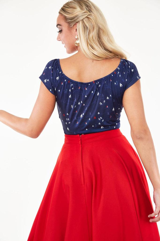 Marina Salt Boat Print Short Sleeve Top-Voodoo Vixen-Dark Fashion Clothing