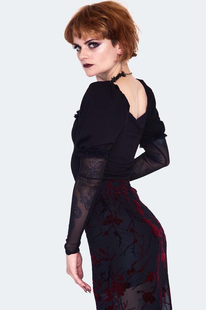 Mesh Panels Long Sleeve Top With Lace-Jawbreaker-Dark Fashion Clothing