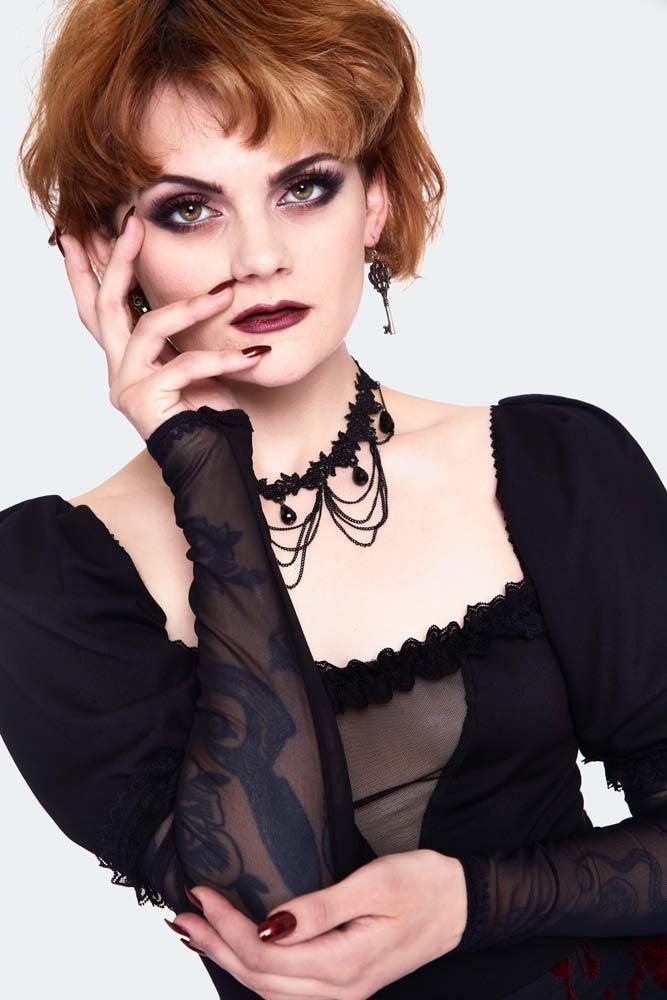 Mesh Panels Long Sleeve Top With Lace-Jawbreaker-Dark Fashion Clothing