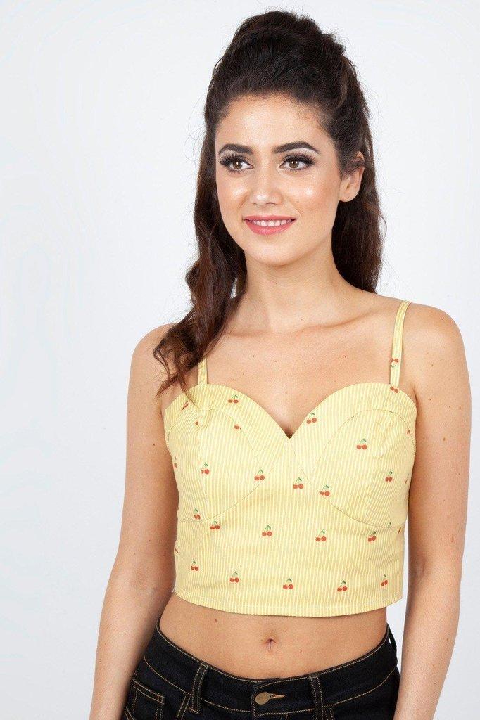 Natalie Cherry Stripe Crop Top-Voodoo Vixen-Dark Fashion Clothing