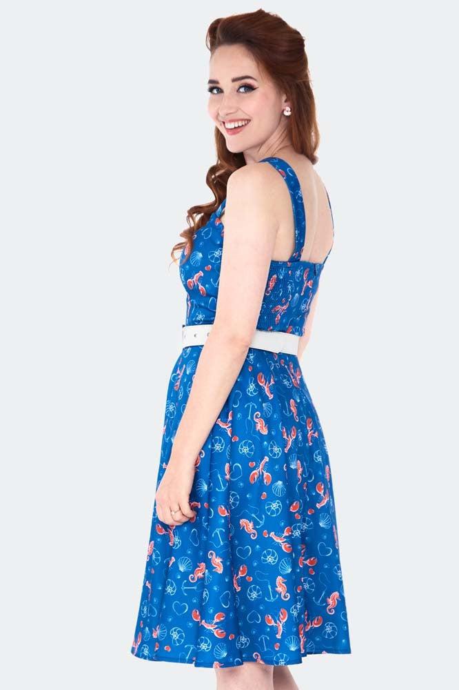 Nautical Print Button Detail Flare Dress-Voodoo Vixen-Dark Fashion Clothing