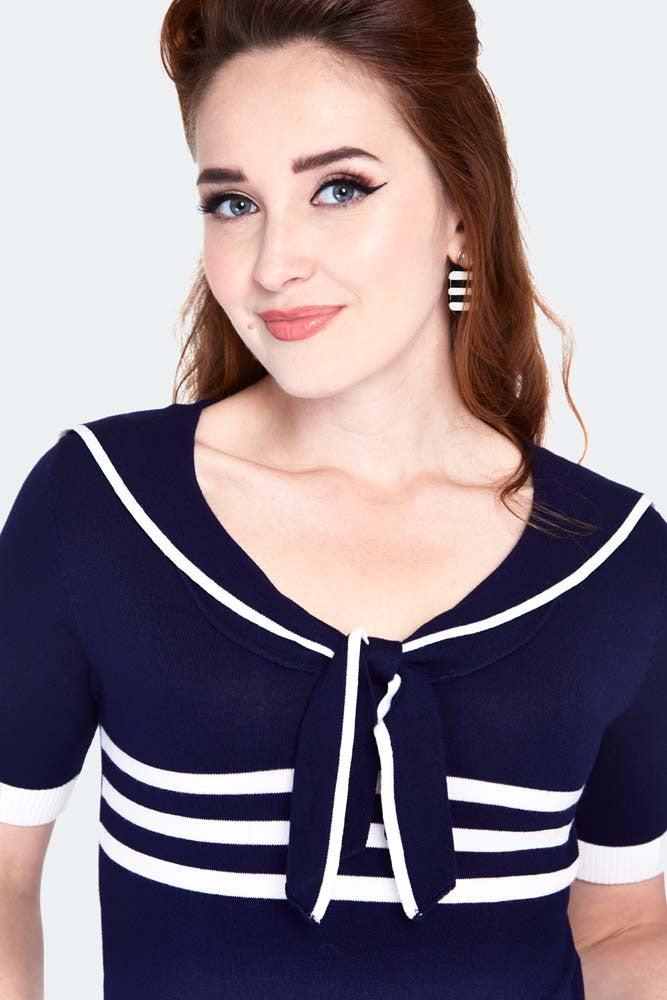 Nautical Tri-Stripe Front Bow Top-Voodoo Vixen-Dark Fashion Clothing
