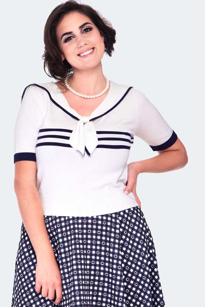 Nautical Tri-Stripe Front Bow Top-Voodoo Vixen-Dark Fashion Clothing
