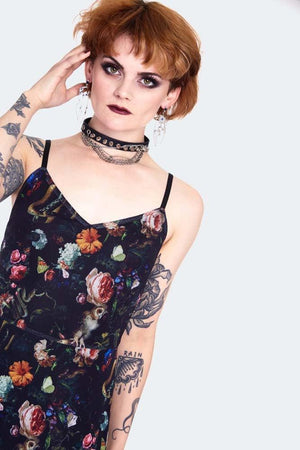 Night Garden Print Midi Dress-Jawbreaker-Dark Fashion Clothing