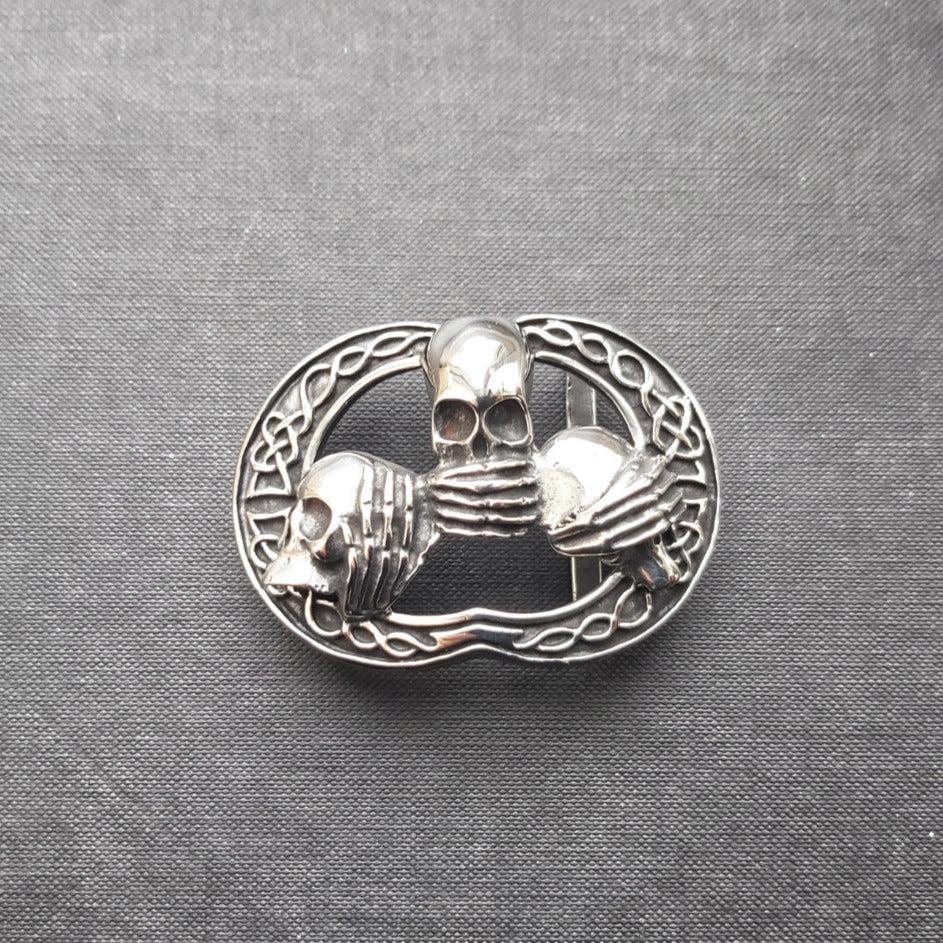 No Evil Skulls Belt Buckle - Steel - 0006-Badboy-Dark Fashion Clothing