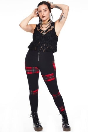 Patchy Tartan Leggings-Jawbreaker-Dark Fashion Clothing