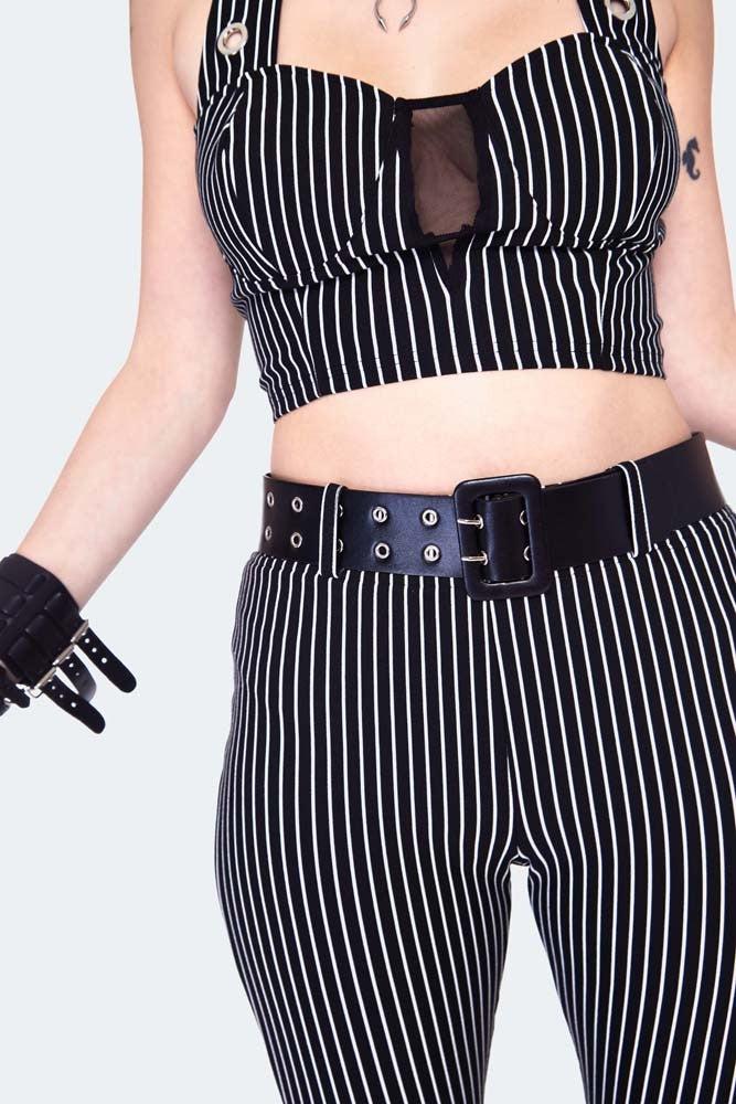 Pintstripe Flared Jersey Trousers-Jawbreaker-Dark Fashion Clothing