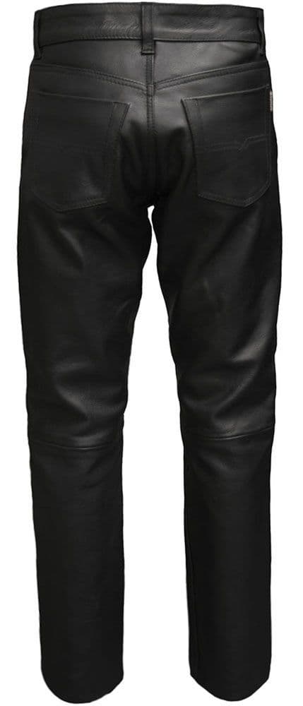Plain 5 Pocket Black Leather Bike Trousers-Skintan Leather-Dark Fashion Clothing