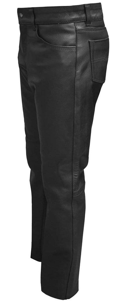 Plain 5 Pocket Black Leather Bike Trousers-Skintan Leather-Dark Fashion Clothing