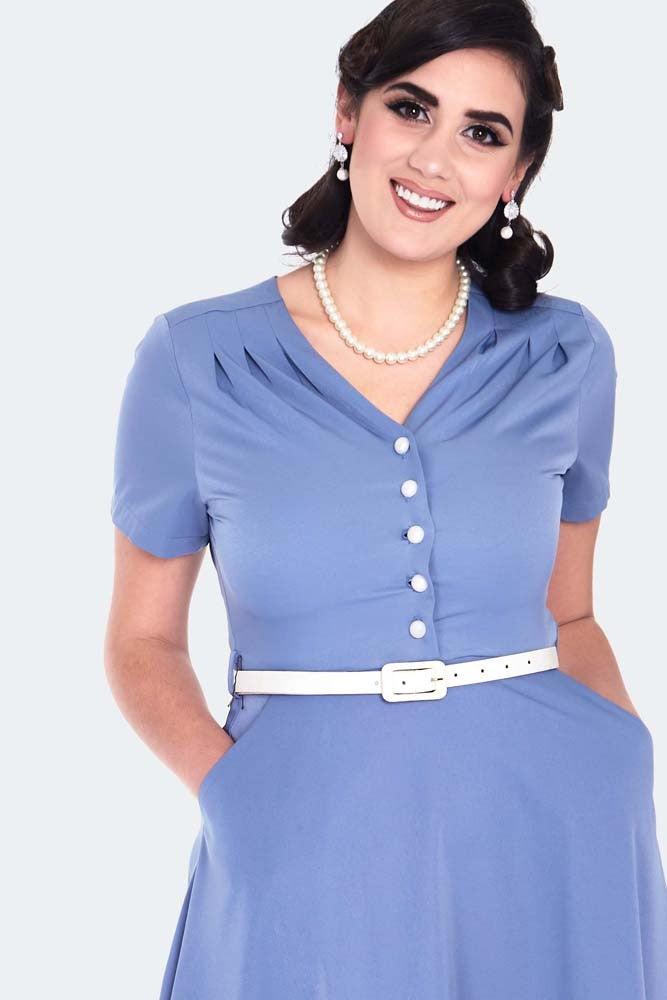 Pleated Shoudler V Neck Dress-Voodoo Vixen-Dark Fashion Clothing