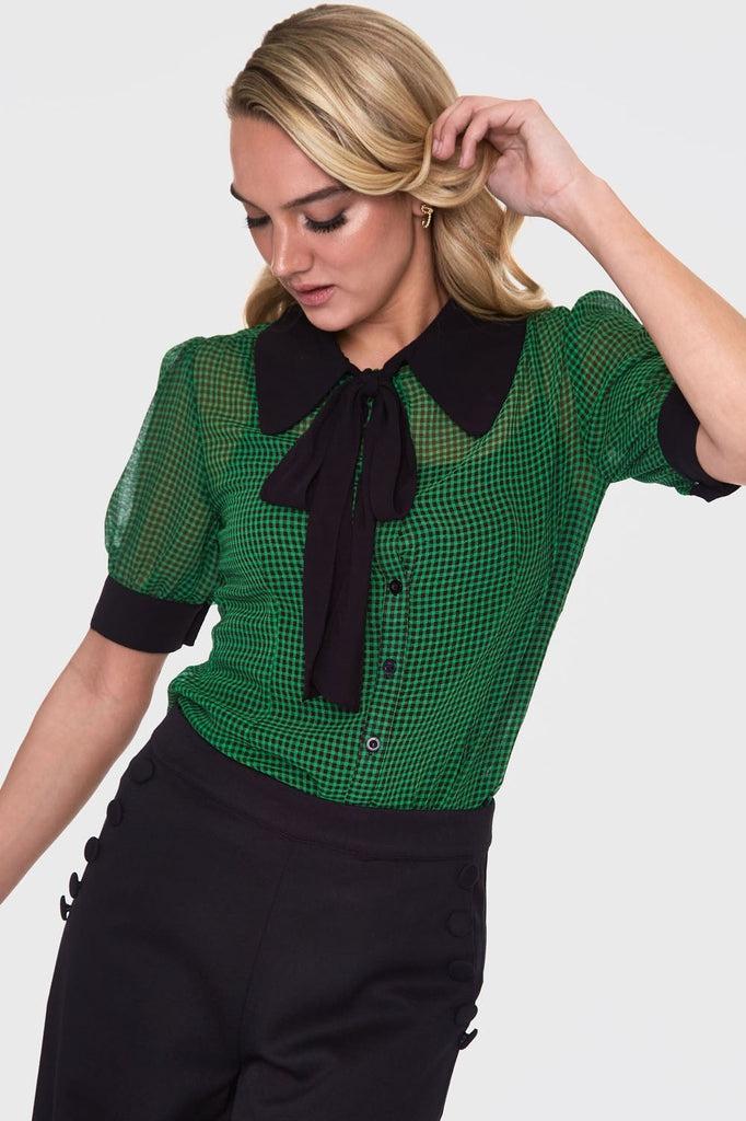 Ponny Gingham Blouse-Voodoo Vixen-Dark Fashion Clothing