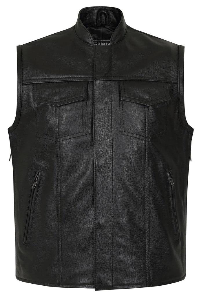 Reyes Leather Expandable Biker Vest-Skintan Leather-Dark Fashion Clothing