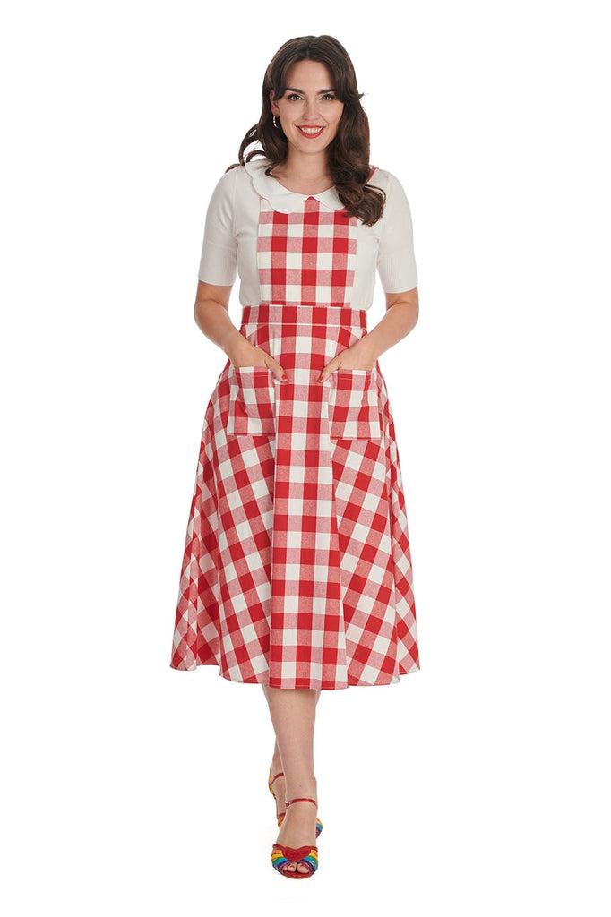 Row Boat Date Check Swing Pinafore-Banned-Dark Fashion Clothing