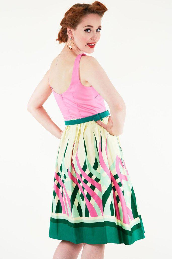 Sabrina Watermelon Border Print Flared Dress-Voodoo Vixen-Dark Fashion Clothing