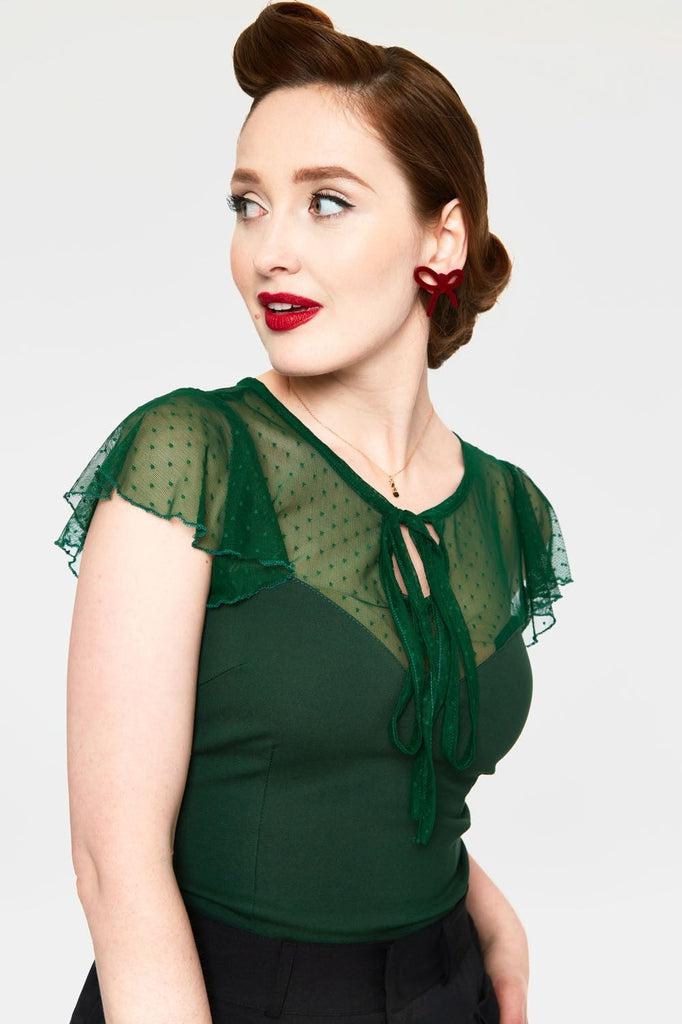 Samantha Polka Mesh Top-Voodoo Vixen-Dark Fashion Clothing