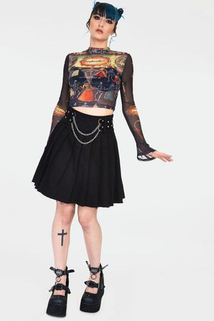 Skeleton Dance Print Mesh Crop Top-Jawbreaker-Dark Fashion Clothing