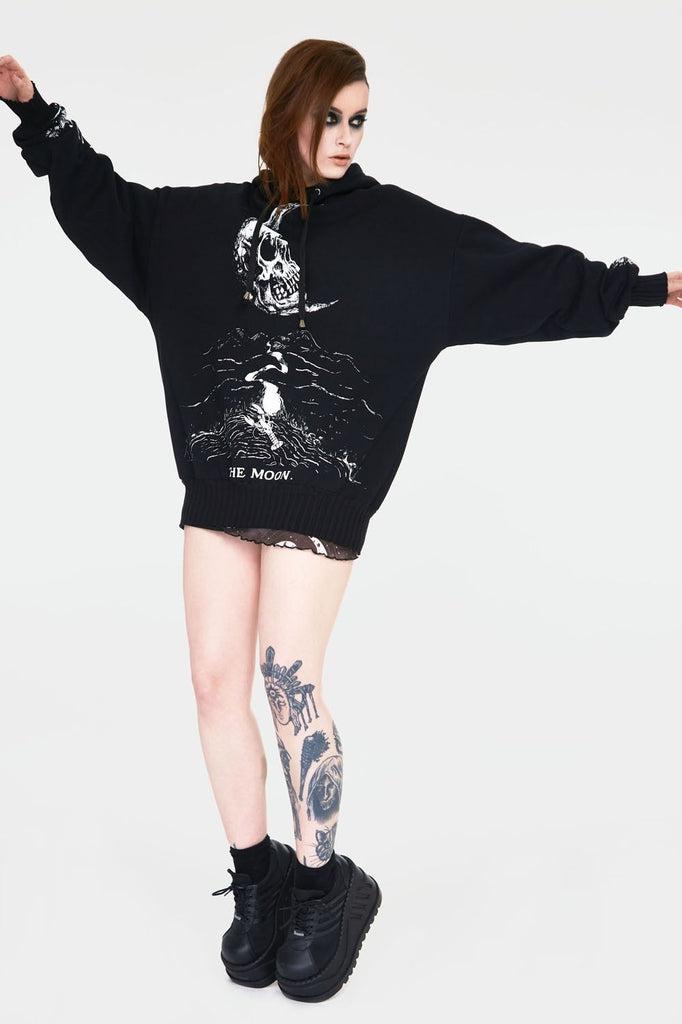 Skull Moon Oversized Hoodie-Jawbreaker-Dark Fashion Clothing