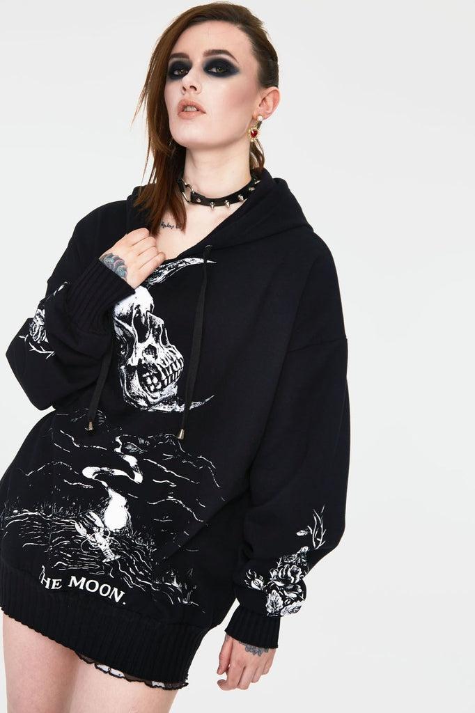 Skull Moon Oversized Hoodie-Jawbreaker-Dark Fashion Clothing