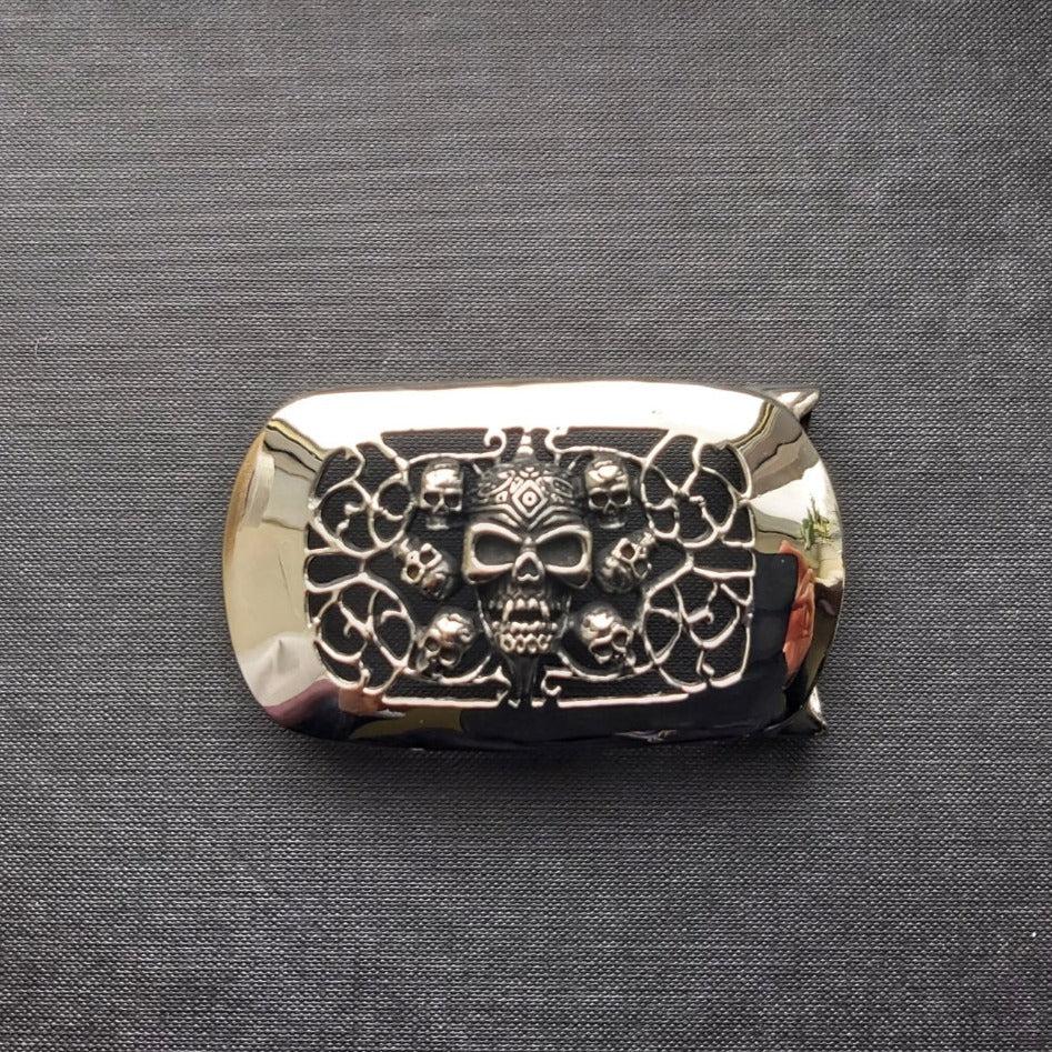 Skulls Goth Belt Buckle - Steel - 0023-Badboy-Dark Fashion Clothing