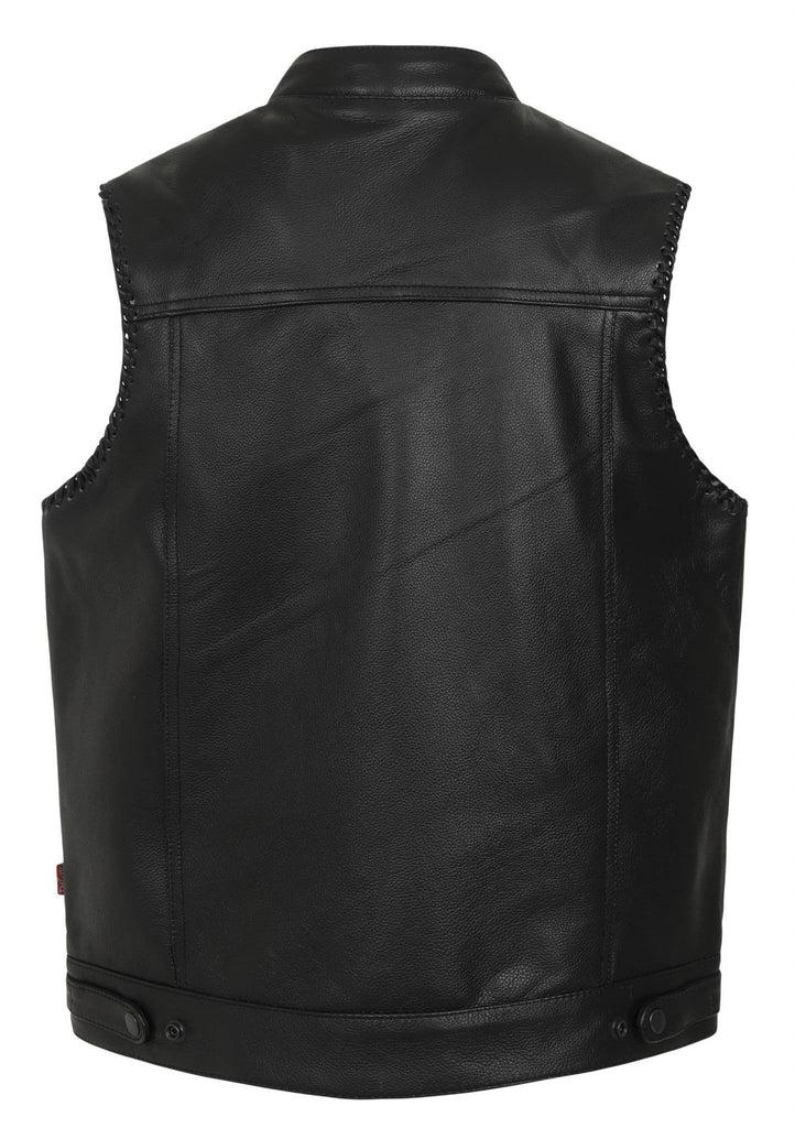 Skyler Leather Perforated Panels Biker Vest-Skintan Leather-Dark Fashion Clothing