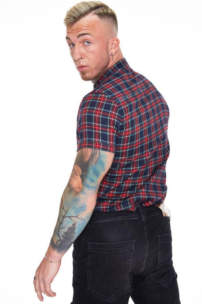 Tartan Short Sleeve Oxford Shirt-Jawbreaker-Dark Fashion Clothing