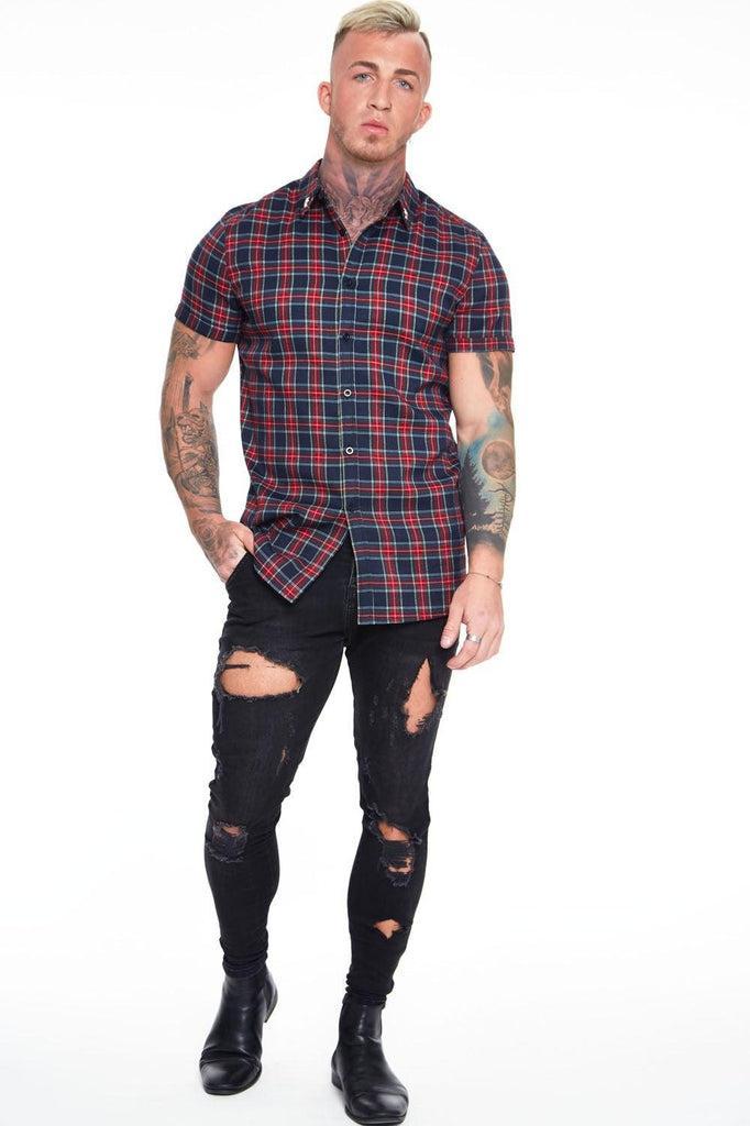 Tartan Short Sleeve Oxford Shirt-Jawbreaker-Dark Fashion Clothing