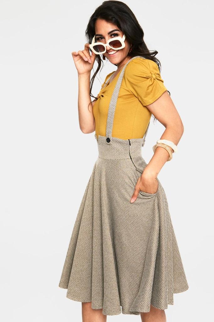 Toyin Herringbone Overall Skirt-Voodoo Vixen-Dark Fashion Clothing