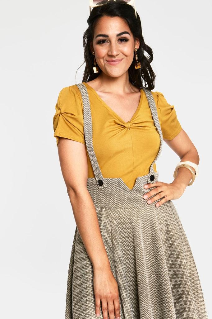 Toyin Herringbone Overall Skirt-Voodoo Vixen-Dark Fashion Clothing