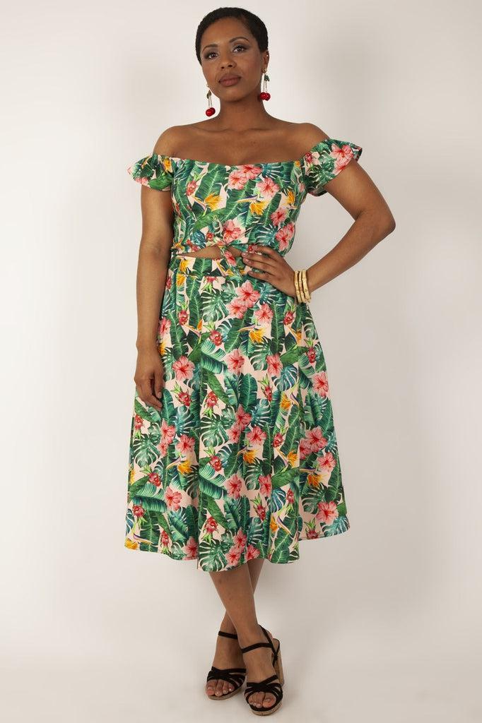 Valentina Floral Tropical Print Cropped Top-Voodoo Vixen-Dark Fashion Clothing