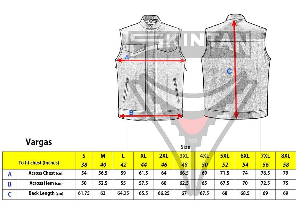 Vargas Black Denim & Leather Expandable Biker Vest-Skintan Leather-Dark Fashion Clothing