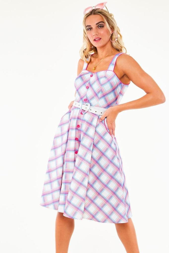 Vita Rainbow Tartan Summer Dress-Voodoo Vixen-Dark Fashion Clothing
