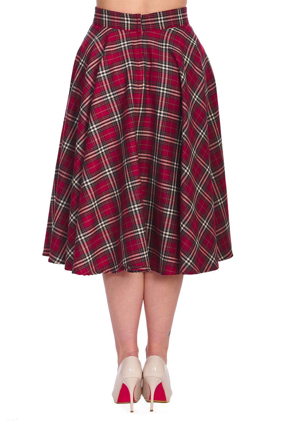 Winter Check Swing Skirt-Banned-Dark Fashion Clothing