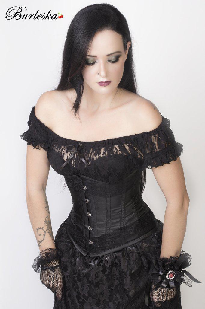 Amanda Underbust Steel Boned Corset In Taffeta With Black Lace Details-Burleska-Dark Fashion Clothing