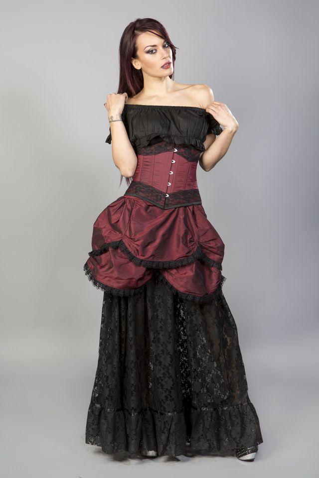Amanda Underbust Steel Boned Corset In Taffeta With Black Lace Details-Burleska-Dark Fashion Clothing