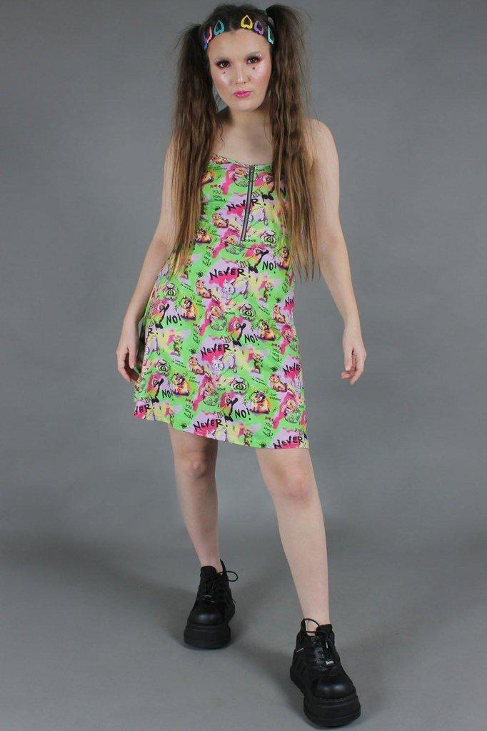 Angry Animal Print Spaghetti Strap Dress-Jawbreaker-Dark Fashion Clothing