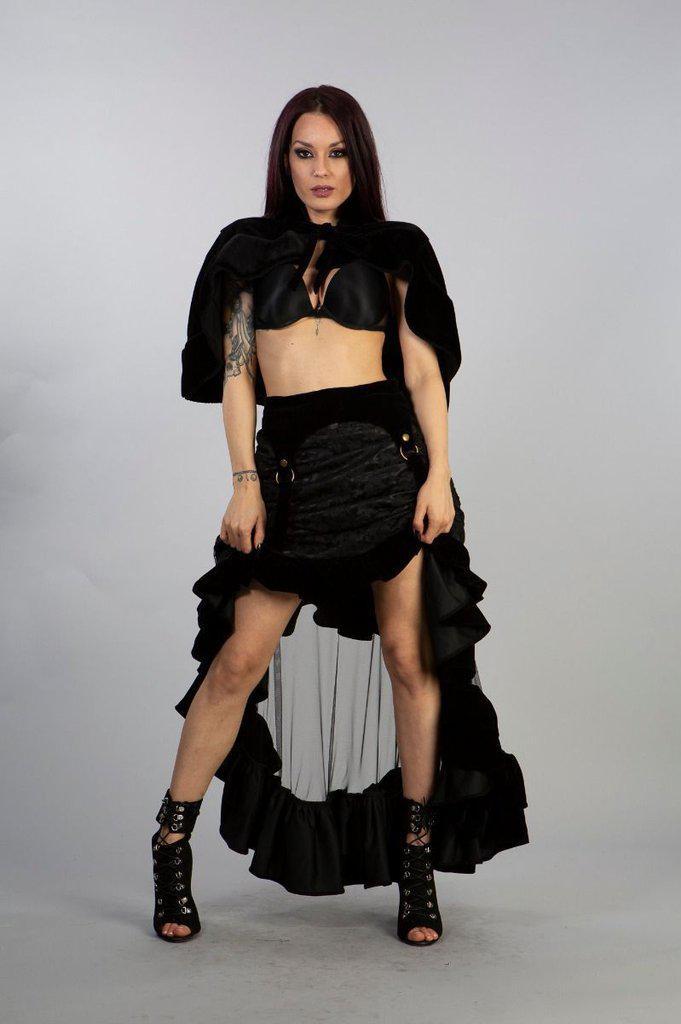 Annabelle Skirt In Black Velvet Flock-Burleska-Dark Fashion Clothing