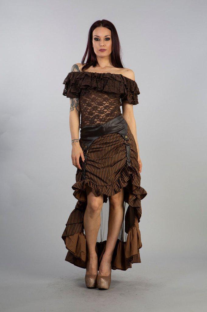 Annabelle Skirt In Brown Stripe Cotton And Coffee Matt-Burleska-Dark Fashion Clothing