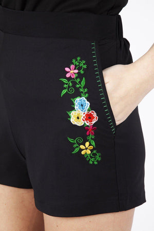 Aubrey Embroidery Shorts-Voodoo Vixen-Dark Fashion Clothing