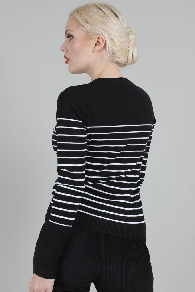 Bethsy Black Sea Striped Crew Neck Sweater-Voodoo Vixen-Dark Fashion Clothing