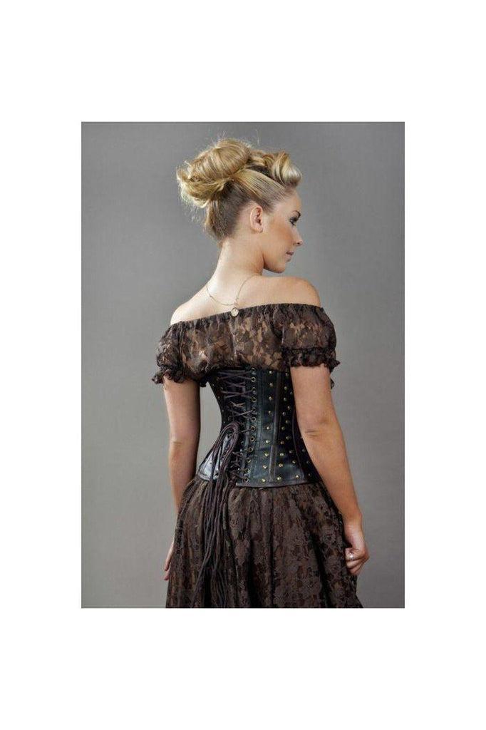 Biker Underbust Corset With Studs In Matte Vinyl-Burleska-Dark Fashion Clothing