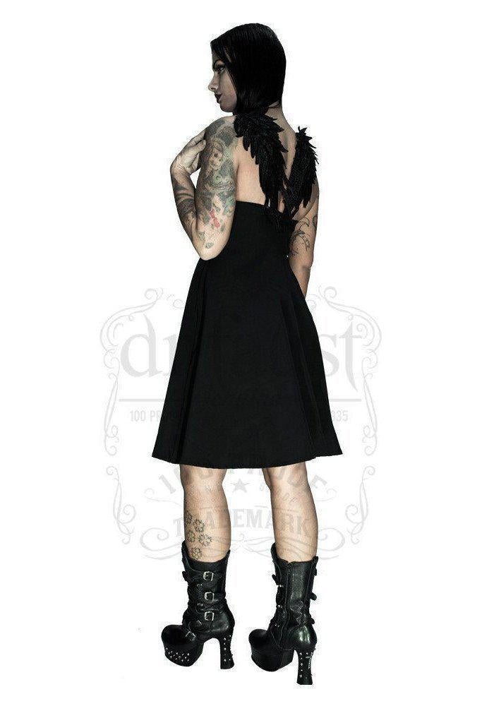 Black Wings Raw Silk Midi Dress - Angelique-Dr Faust-Dark Fashion Clothing