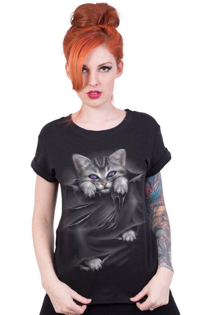 Bright Eyes - Boatneck Cap Sleeve Top Black-Spiral-Dark Fashion Clothing