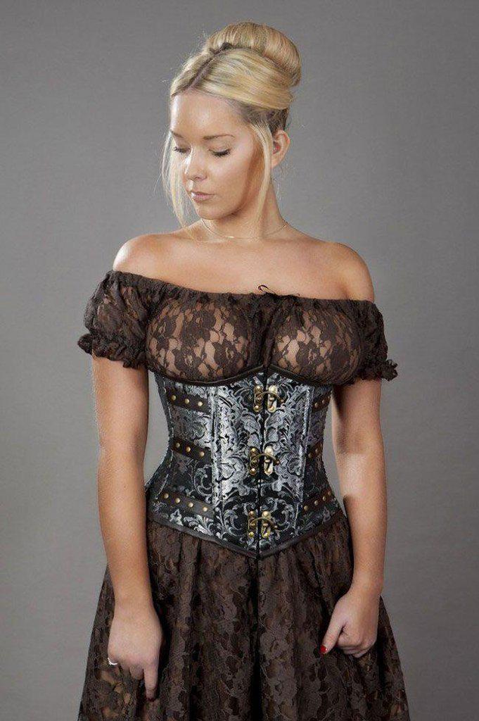 C-Lock Underbust Steampunk Corset In King Brocade-Burleska-Dark Fashion Clothing