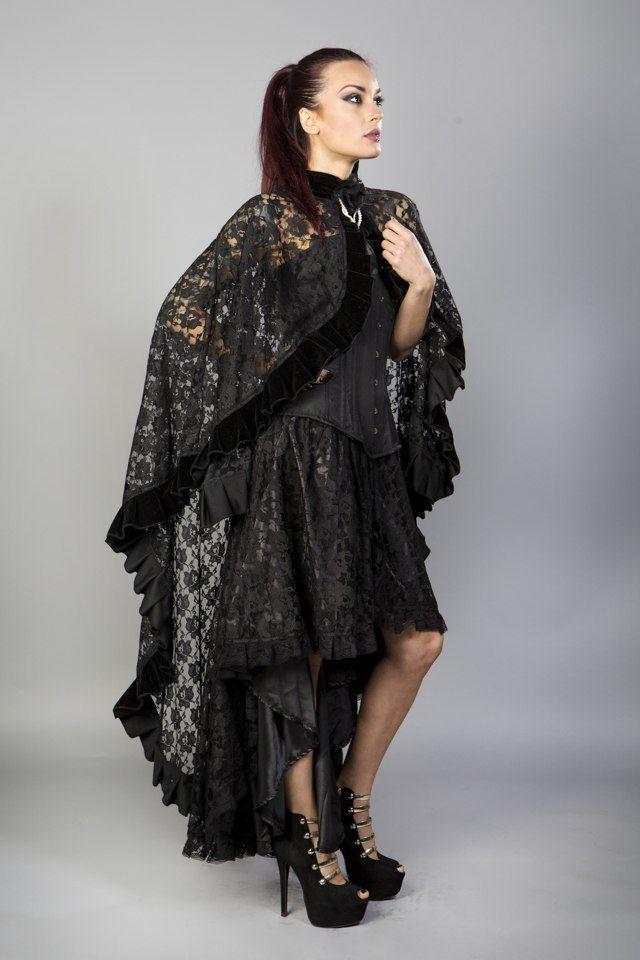 Catherine Cape In Black Lace With Brooch-Burleska-Dark Fashion Clothing