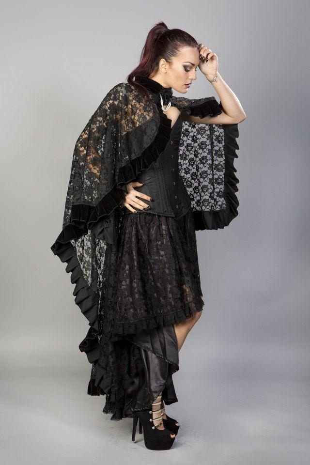 Catherine Cape In Black Lace With Brooch-Burleska-Dark Fashion Clothing