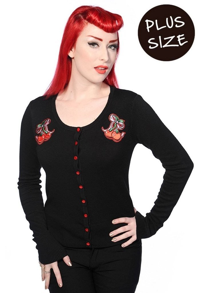 Cherry Bow Black Plus Size Cardigan-Banned-Dark Fashion Clothing