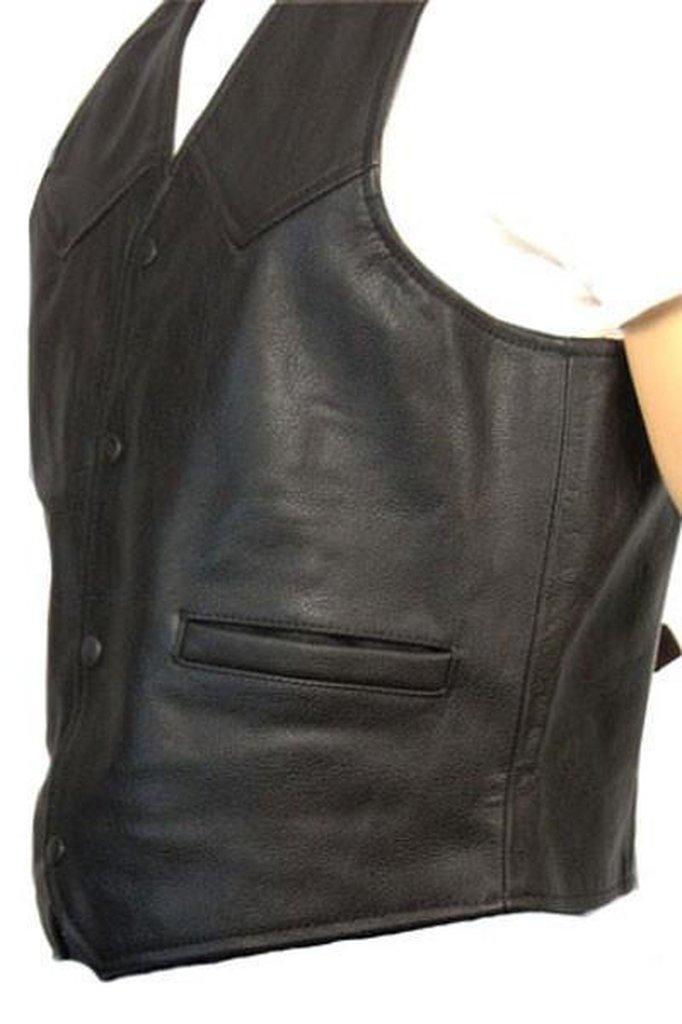 Classic Leather Biker Vest-Skintan Leather-Dark Fashion Clothing