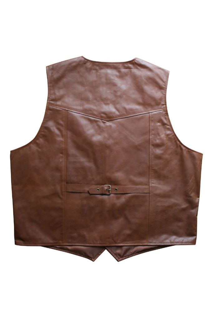 Classic Leather Biker Vest-Skintan Leather-Dark Fashion Clothing